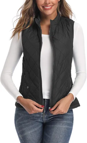 Miniatura 2 de Chaleco para exteriores de mujer, chaleco acolchado ligero con cremallera y cuello alto.