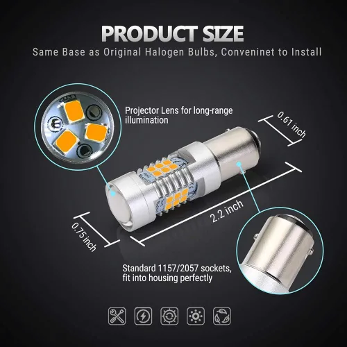 Miniatura 5 de Antline Súper brillante 1157 1157NA 2057 2357 7528 2357A BAY15D 21-SMD 2835 conjuntos de chips bombillas LED de 1260 lúmenes, amarillas ámbar