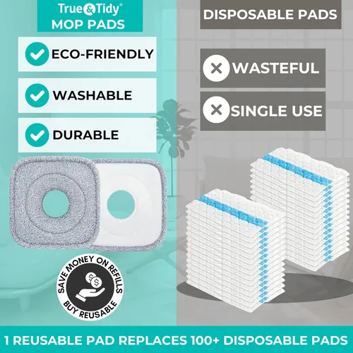 Miniatura 4 de True & Tidy® Paquete de 6 almohadillas de microfibra de repuesto, repuestos reutilizables extra gruesos de 9 pulgadas para mopa y cubo TrueClean