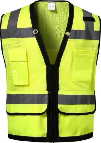 Miniatura 11 de Chaleco de seguridad clase 2 de alta visibilidad con 9 bolsillos, chaleco Hi Vis con tiras reflectantes de 2 pulgadas de ancho, chaleco de seguridad
