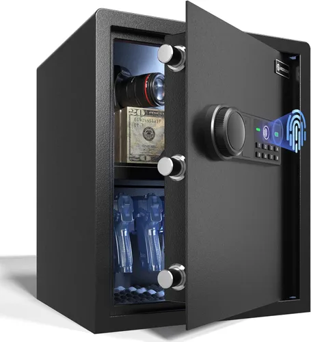 Miniatura 10 de Caja Fuerte Biométrica para el Hogar - (0,78-2,04 pies cúbicos) Caja de Seguridad con Acceso Rápido y Cerradura de Huella Digital, Teclado