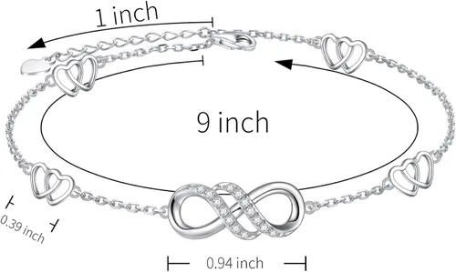 Miniatura 7 de Infinity Anklet 925 Sterling Silver for Women Girls Adjustable Heart Ankle Bracelet Boho Beach Foot Chain 9+1 Inch Charm Jewelry Best Birthday Gifts