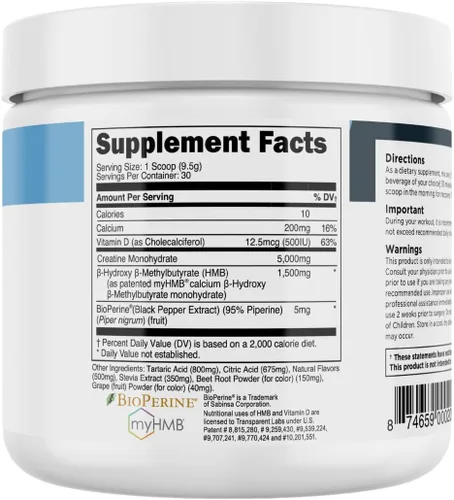 Miniatura 9 de Transparent Labs Creatine HMB - Monohidrato de creatina en polvo con HMB para crecimiento muscular, mayor fuerza, mayor producción de energía