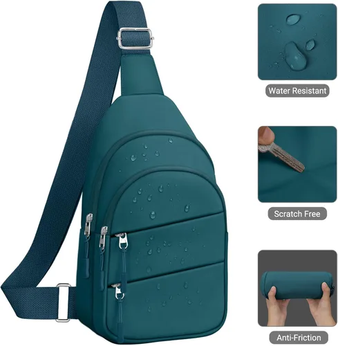 Miniatura 5 de Bolsos cruzados para mujeres, bolso bandolera para hombres, pequeña mochila de senderismo antirrobo ligera para viajes al aire libre, Azul verdoso