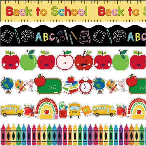 Containlol Bordes de Aula para Tablón de Anuncios, 118 pies Bordes de Tablón de Anuncios Escolares ABC Apple con Borde Festoneado para Decoración de