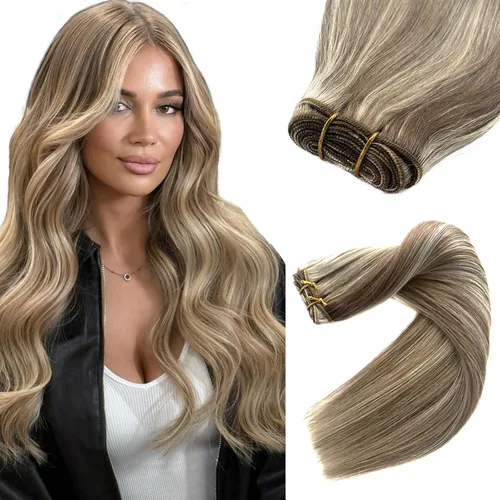 Miniatura 25 de Extensiones de cabello con clip sin costuras de cabello humano real, extensiones de cabello natural negro real con clip 7 piezas 100 g 36 cm