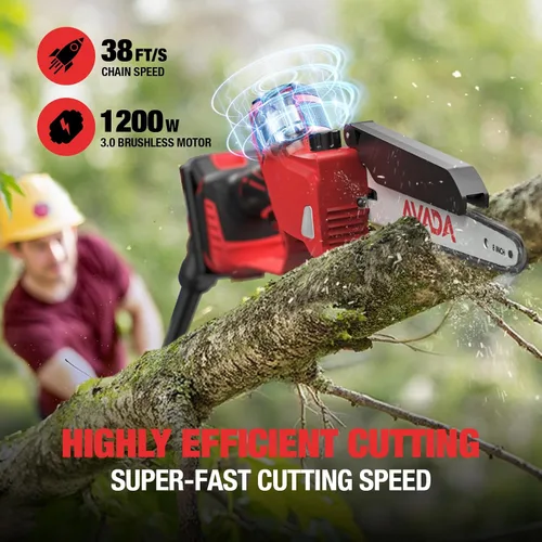 Miniatura 5 de Sierra de poste inalámbrica 2 en 1 de 8 pulgadas y motosierra para batería Mwkee M-18 de 18 V, motor sin escobillas de 1200 W, alcance total