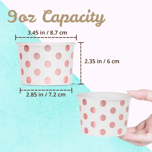 Miniatura 4 de MATICAN Vasos de papel para helado, paquete de 100 cuencos desechables de postre de 9 onzas para bebidas calientes y frías, 9 onzas, lunares