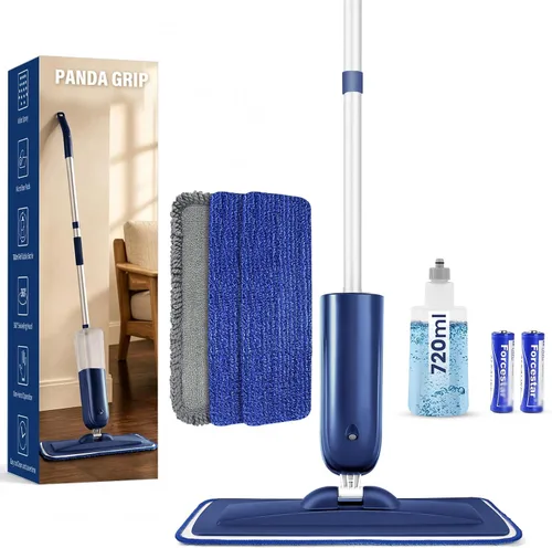 PowerMop para limpieza de suelos con 3 almohadillas lavables, mopa de microfibra húmeda y seca con botella recargable de 24.3 fl oz para cocina,