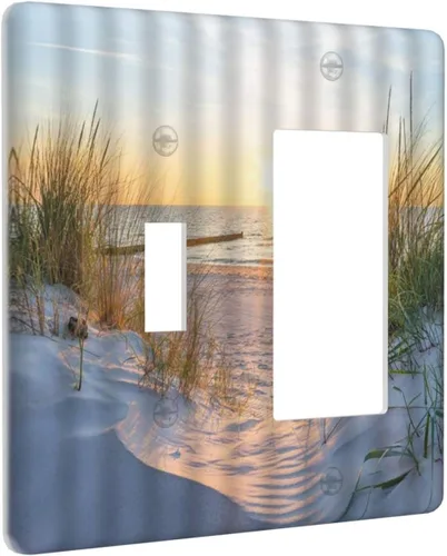 Miniatura 23 de Placa de pared de 1 cuadrilla, diseño de playa, océano, amanecer, mar, atardecer, cubierta de interruptor de luz en blanco, decorativo, sin
