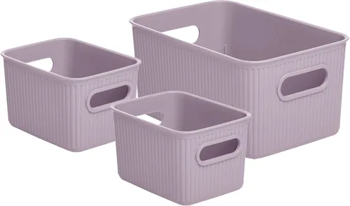 Miniatura 19 de Superio Ribbed Collection – Cesta decorativa de plástico abierta para el hogar, color azul (juego de 4) 1 grande, 1 mediano, 2 pequeñas – cajas