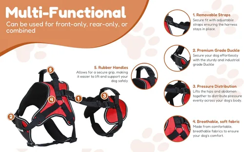 Miniatura 3 de Doggie Stylz Arnés Chaleco Multifuncional de Levantamiento de Cuerpo Completo para Perros, Diseñado para Levantamiento Solo Frontal, Solo Trasero