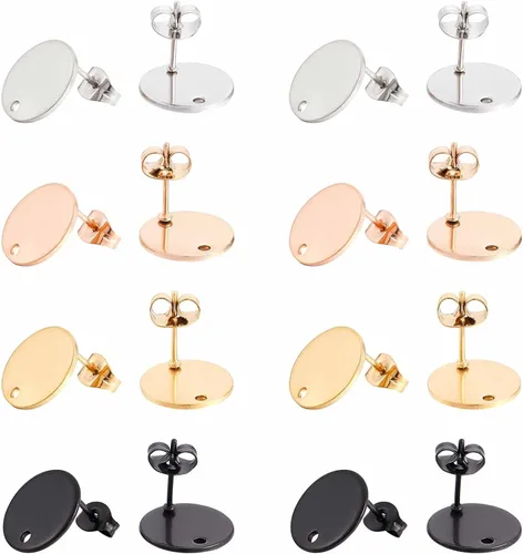 Miniatura 16 de SUNNYCLUE 1 caja, 80 unidades, 20 pares de aretes redondos planos de acero inoxidable con bucle, aretes plateados y dorados, hallazgos en blanco