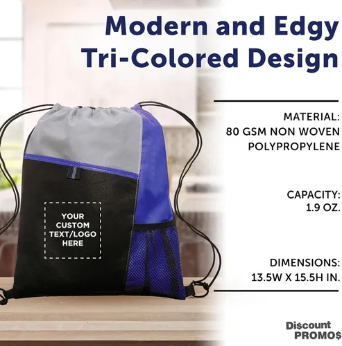 Miniatura 18 de DISCOUNT PROMOS Juego de mochilas con cordón no tejidas personalizadas de 10/50/100, paquete personalizado a granel