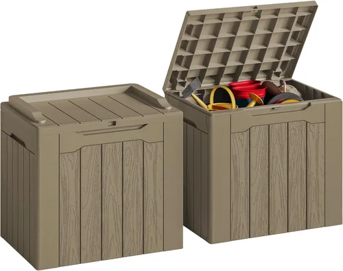 Miniatura 24 de JUMMICO Caja de resina de 31 galones, cajas de almacenamiento impermeables para interiores y exteriores para muebles de patio, cojines y Negro