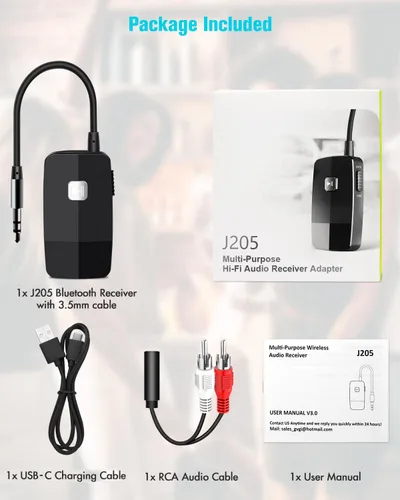 Miniatura 9 de Golvery, receptor Bluetooth (Bluetooth avanzado 4.1, A2DP) - adaptador de audio inalámbrico portable con entrada de 3,5 mm - disfruta la música