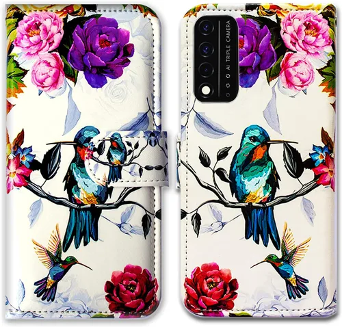 Miniatura 11 de Bcov Funda para Revvl V+ 5G, diseño de pájaro negro y verde con tapa para teléfono con ranura para tarjetero y soporte para T-Mobile ReVVL V Plus 5G