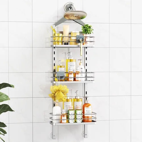 Miniatura 19 de ODesign Organizador de ducha de 2 niveles de altura ajustable, organizador de almacenamiento de estantes de baño, cesta de color negro