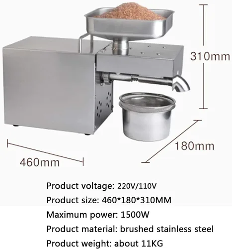 Miniatura 2 de Oil Press Machine 1500W Household/Commercial Grade Automatic Oil Expeller for Flax Pecan Peanut Castor Hemp Seed Canola Sesame Sunflower Soybean