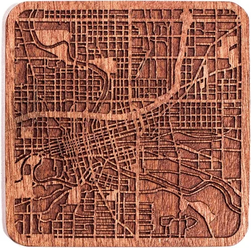 Miniatura 92 de Posavasos Amsterdam Map by O3 Design Studio, 1 pieza, posavasos de madera Sapele con mapa de la ciudad, hecho a mano, varias ciudades opcionales