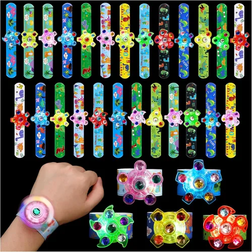 SCIONE Paquete de 25 pulseras iluminadas para niños, recuerdos de fiesta de dinosaurios para niños de 4 a 8 a 12 años, rellenos de bolsas de regalos