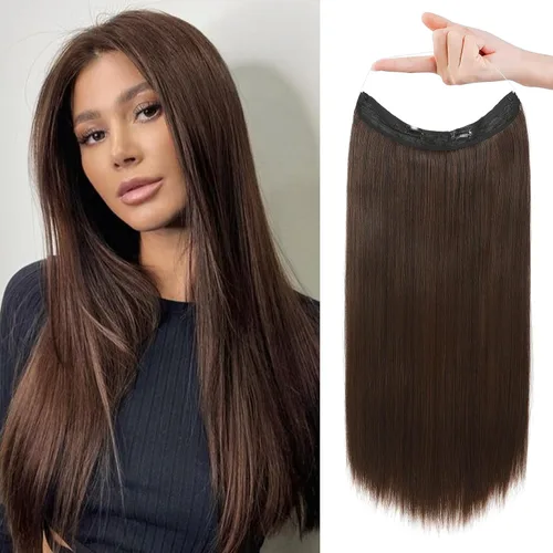Miniatura 36 de REECHO - Extensiones de cabello con alambre invisible y con cintillo transparente, tamaño ajustable, clips seguros extraíbles, cabello lacio, diseño