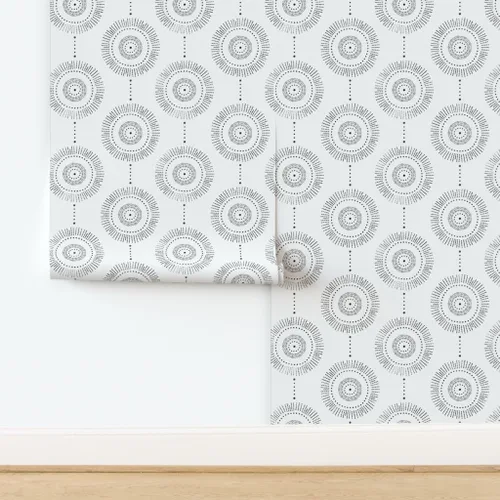 Miniatura 4 de Papel tapiz para despegar y pegar, diseño geométrico bohemio, círculos de piedra negra, abstracto, neutro, personalizado, extraíble, por Spoonflower
