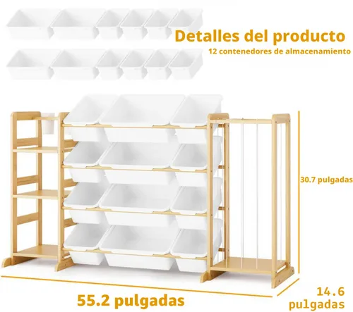 Miniatura 7 de Organizador de almacenamiento de juguetes con estantería y almacenamiento de animales de peluche, organización de sala de juegos para niños