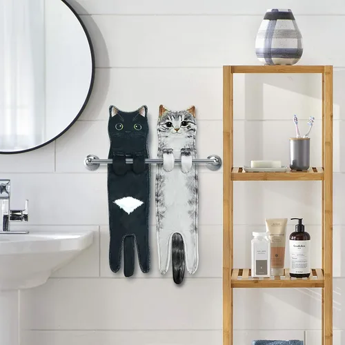 Miniatura 2 de PAT JUUMG - Toallas graciosas de mano con forma de gato para decoración de baño y cocina, toallas decorativas colgantes para la cara, súper
