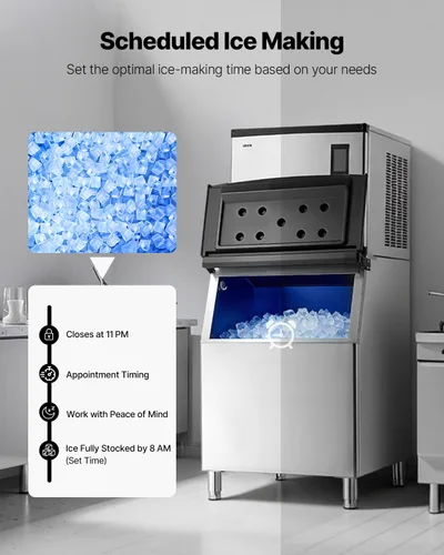 Miniatura 6 de VEVOR Máquina comercial para hacer hielo, máquina de hacer hielo de 1000 libras/24 horas con contenedor de almacenamiento de acero inoxidable de 500