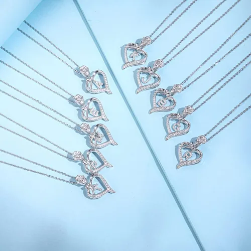 Miniatura 6 de Agvana Regalos para el día de San Valentín para ella, collares con inicial de plata esterlina para mujer, collar con dije de corazón de flor