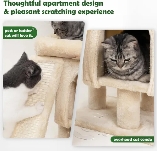 Miniatura 4 de Meowoou Torre de palmera para gatos de interior con acogedor condominio para gatos, postes rascadores de sisal natural de 33 pulgadas y pompón
