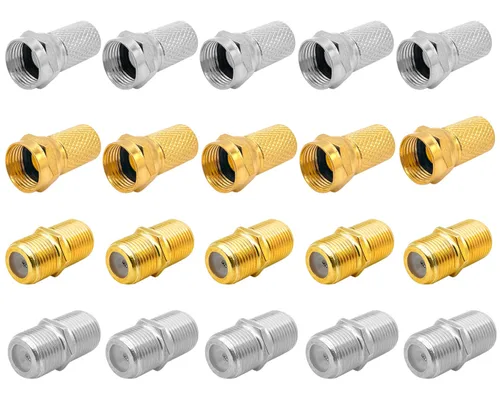 Kit de 20 conectores de extensión de cable coaxial tipo F, conector RG6 y conectores extendidos hembra para TV satelital, cable coaxial virgen NTL,