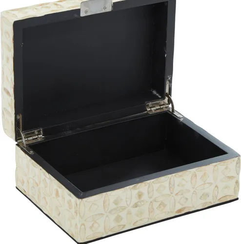Deco 79 Caja decorativa de concha de nácar para almacenamiento de mosaicos, cajas de recuerdo decorativas con detalles de color topo, juego de 2