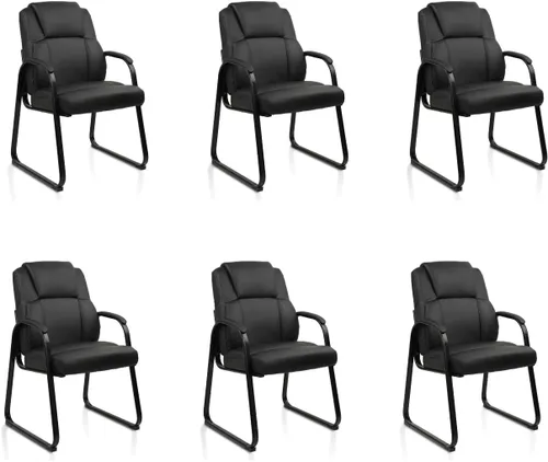 Miniatura 15 de CLATINA Silla de invitados negra con brazos, sillas de recepción de oficina para conferencias y sala de espera, silla ergonómica de cuero para Negro
