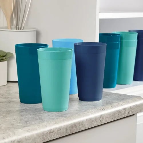 Miniatura 8 de US Acrylic Newport Vasos de Agua Apilables de Plástico Irrompible de 20 Onzas en 4 Colores Costeros Juego de 12 Vasos para Beber Reutilizables