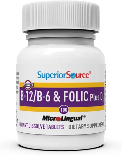 Miniatura 4 de Superior Source No Shot Vitamina B12 Cianocobalamina 1000 mcg, B6, ácido fólico, vitamina D 1000 UI, tabletas microlingües de disolución rápida, 100