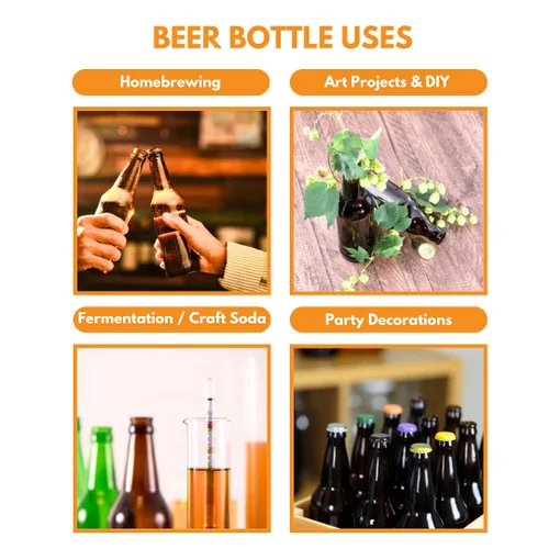 Miniatura 7 de Botellas de cerveza FastRack de vidrio ámbar cuello largo para elaboración casera 22 oz - Botellas de cerveza rellenables con tapa corona de grado