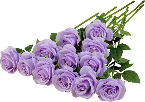 Miniatura 12 de 12 piezas Rosas Flores Artificiales Rosas Falsas Azul Bebé Rosas de Seda Flores de Seda Blancas Rosas con Tallos Largos para Bodas Hogar Fiestas
