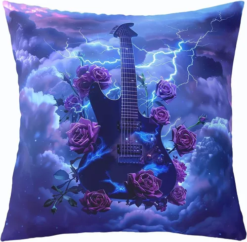 Miniatura 28 de Castle Fairy Cowboy Boots Throw Pillow Cover 16"x16" Bohemia Musical Guitar Pillowcase Western Rustic Cowgirl Reversible Print Cushion Cover Music