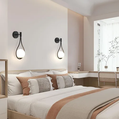 Miniatura 5 de BOKT Moderna lámpara de pared de vidrio negro apliques montados en la pared, de mediados de siglo, para dormitorio, mesita de noche, luz de pared