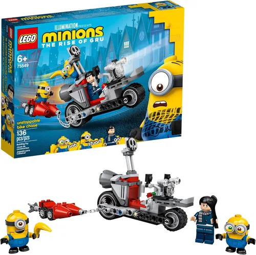 LEGO Minions Unstoppable Bike Chase (75549) Kit de construcción de juguete de Minions, con figuras de Bob, Stuart y Gru Minion, es un gran regalo de
