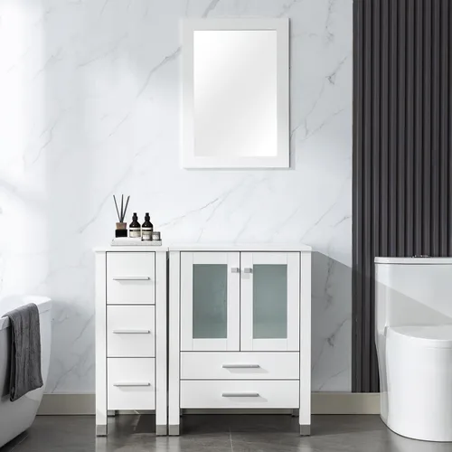 Miniatura 33 de LUCKWIND 36" Bathroom Vanity Combo with Sink, 24"+12.6" Width, Painted Bathroom Storage Cabinet with 5 Drawers, Including Tempered Glass Round
