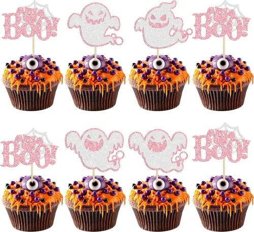Miniatura 13 de Ephlyn 24 adornos negros para cupcakes con temática de Halloween, baby shower, niños, fiesta de cumpleaños, suministros de decoración de pasteles