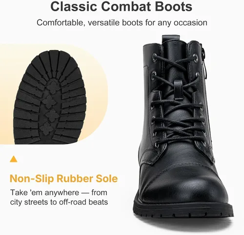 Miniatura 8 de Vepose - Botines de tacón bajo para mujer, botines militares a la moda con cordones