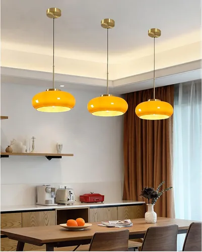 Miniatura 3 de Brikey Lámpara colgante de cristal naranja de 11 pulgadas, enchufe dorado con lámpara colgante de cristal, lámpara colgante LED para isla (naranja)
