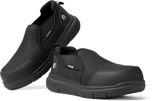 Miniatura 8 de FitVille Zapatos con punta de acero para hombre, zapatos de trabajo con punta compuesta extra ancha para hombre, prueba de punción, V1