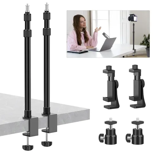 Paquete de 2 soportes de escritorio con tornillos de 1/4 y 3/8 pulgadas, cabeza de bola, soporte de aluminio ajustable de 17-41 pulgadas, para DSLR