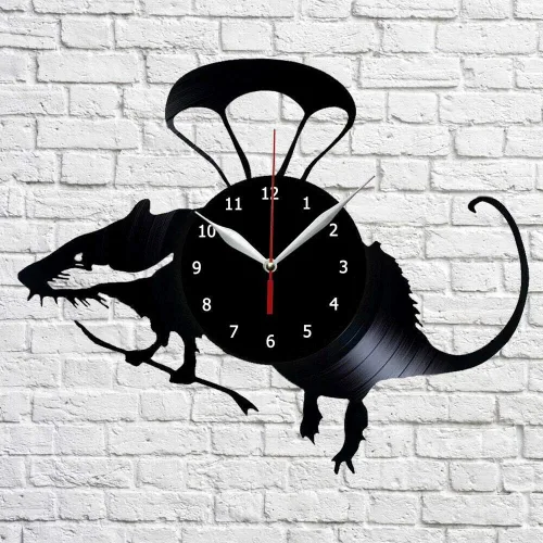 Banksy Rat - Reloj de pared de vinilo con diseño de rata, registro LP, decoración del hogar, hecho a mano, regalo de personalidad artística (tamaño: