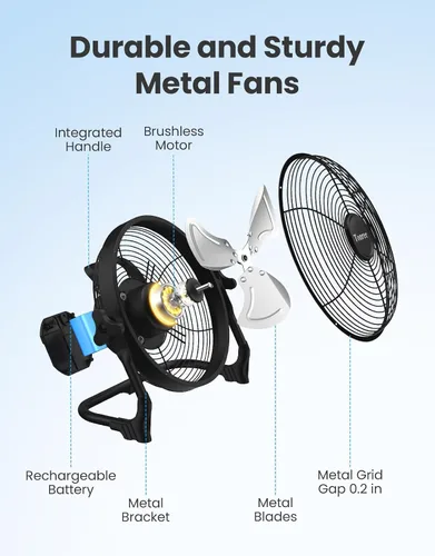 Miniatura 4 de Ventilador de suelo portátil de 10 pulgadas, funciona con pilas, ventilador recargable inalámbrico, ventilador inalámbrico de alta velocidad, carga